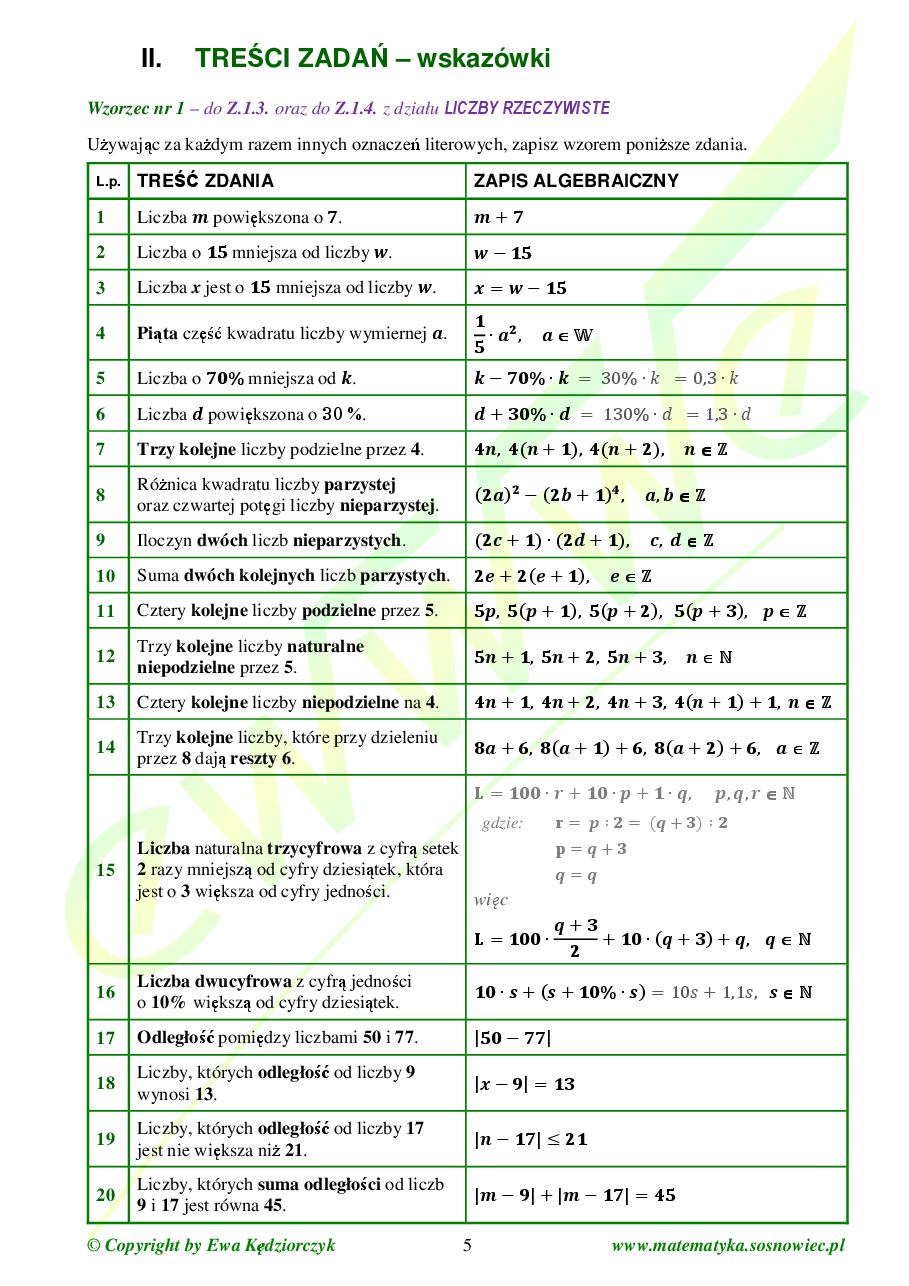 Treści matematyczne - zadania